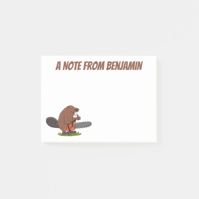 Beaver with chainsaw cartoon illustration post-it notes (Front)