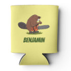 Beaver with chainsaw funny cartoon illustration