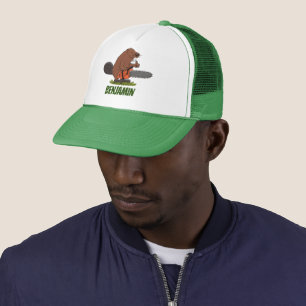 Beaver with chainsaw funny cartoon illustration trucker hat