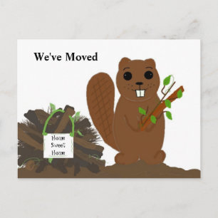 Beaver with Dam - We've Moved Announcement Postcard