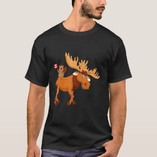 Beaver With Moose Maple Leaf Canadian Flag Canada  T-Shirt