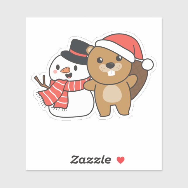 Beaver With Snowman In Winter At Christmas (Sheet)