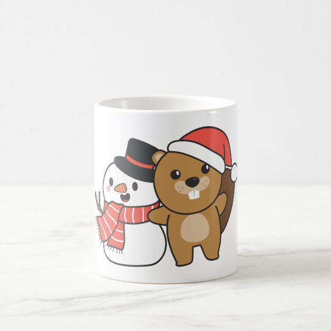 Beaver With Snowman In Winter At Christmas Coffee Mug (Center)