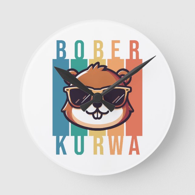  Beaver with Sunglasses Round Clock (Front)
