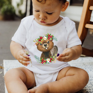Beaver Woodland Animal Wreath   Baby Bodysuit