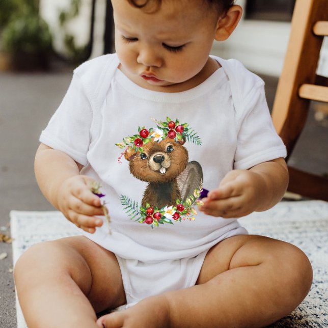 Beaver Woodland Animal Wreath | Baby Bodysuit (Creator Uploaded)