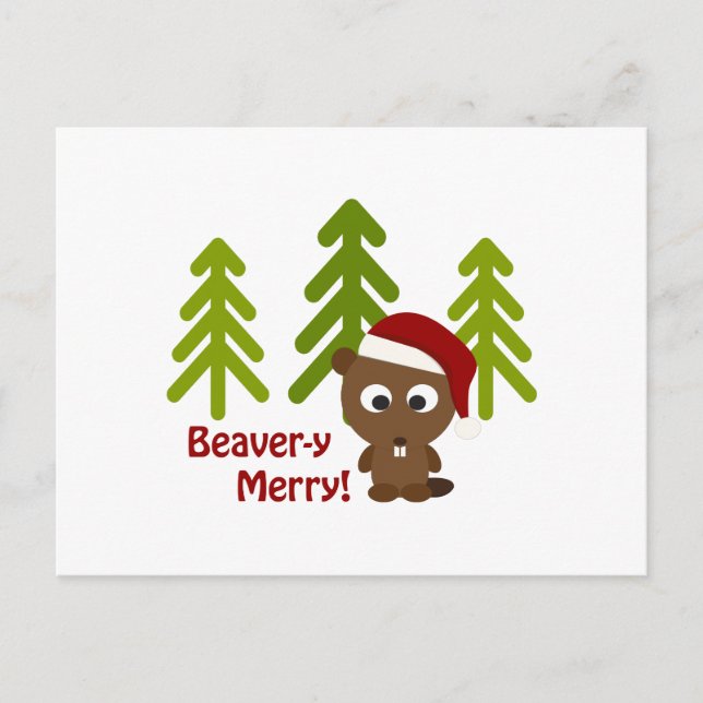 Beaver-y Merry! Christmas Beaver Holiday Postcard (Front)