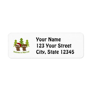 Beaver-y Merry! Christmas Beavers Return Address Label