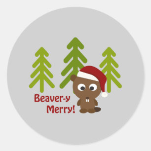 Beaver-y Merry! Cute Christmas Beaver Classic Round Sticker
