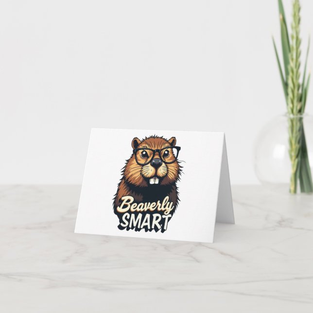 Beaverly Smart – Funny Beaver with Glasses Graphic Card (Front)