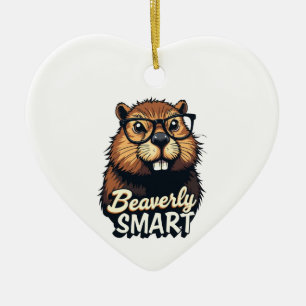 Beaverly Smart – Funny Beaver with Glasses Graphic Ceramic Ornament