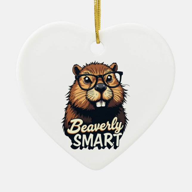 Beaverly Smart – Funny Beaver with Glasses Graphic Ceramic Ornament (Front)