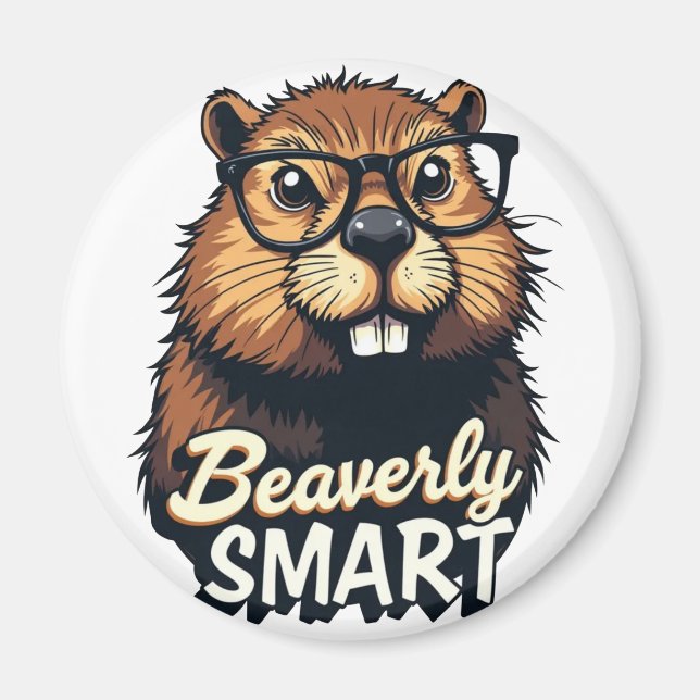 Beaverly Smart – Funny Beaver with Glasses Graphic Magnet (Front)
