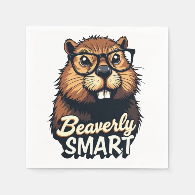 Beaverly Smart – Funny Beaver with Glasses Graphic Napkin (Front)