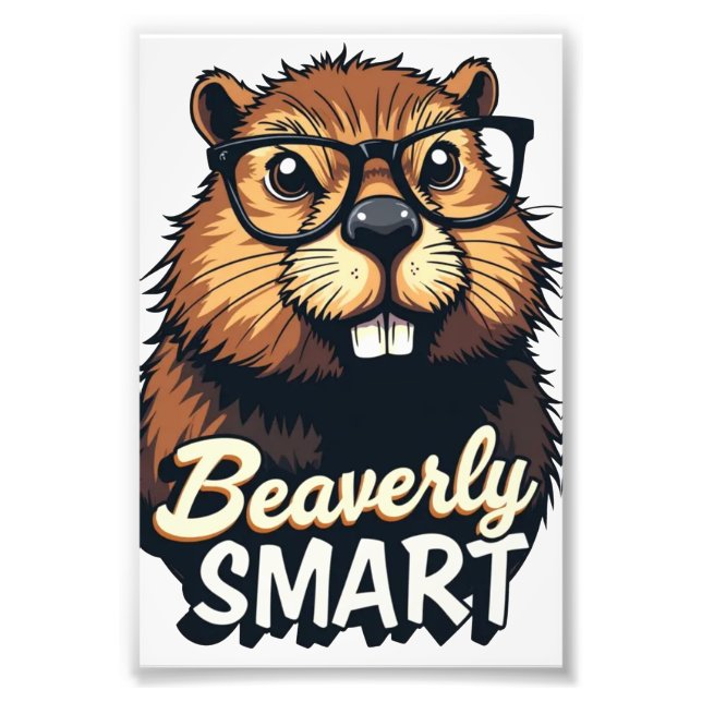 Beaverly Smart – Funny Beaver with Glasses Graphic Photo Print (Front)
