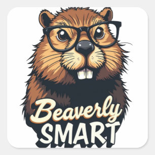 Beaverly Smart – Funny Beaver with Glasses Graphic Square Sticker