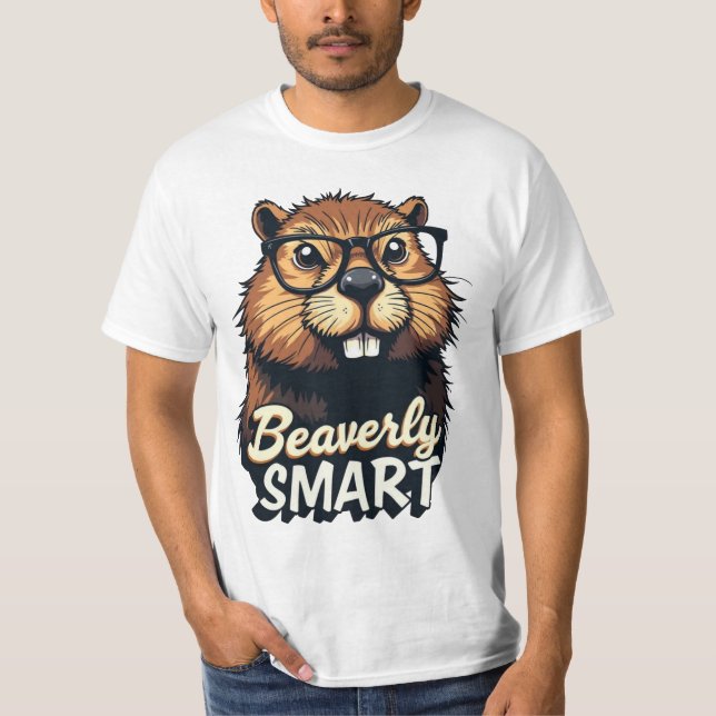 Beaverly Smart – Funny Beaver with Glasses Graphic T-Shirt (Front)