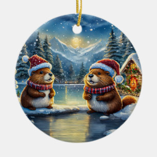 Beavers Holiday Design By Rich AMeN Gill Ceramic Ornament