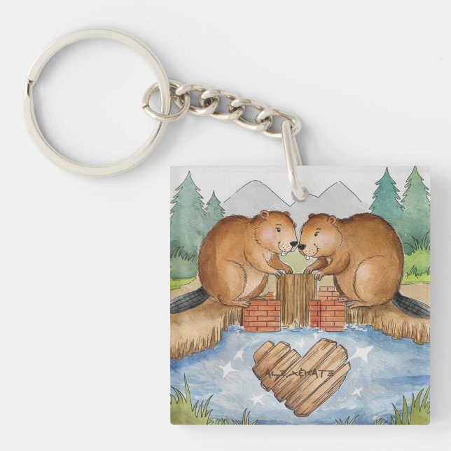 Beavers in Love Key Ring (Front)
