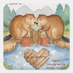 Beavers in Love Square Sticker