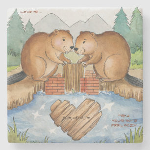 Beavers in Love Stone Coaster
