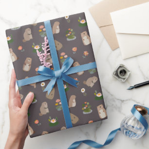 Beavers & Lily Pads on Dark Gray Wrapping Paper
