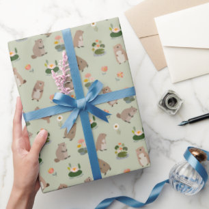 Beavers & Lily Pads on Gin Green Wrapping Paper