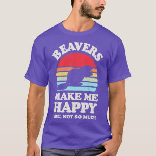 Beavers Make Me Happy Sunset Retro  for Men Women  T-Shirt