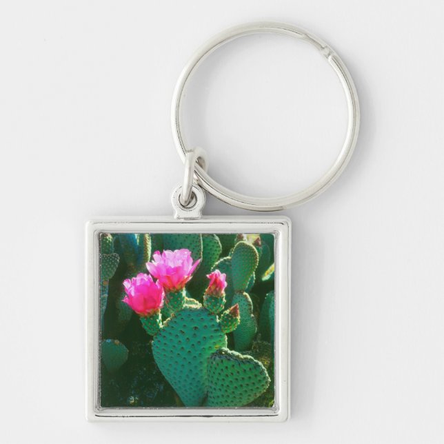 Beavertail Cactus Flowers Key Ring (Front)