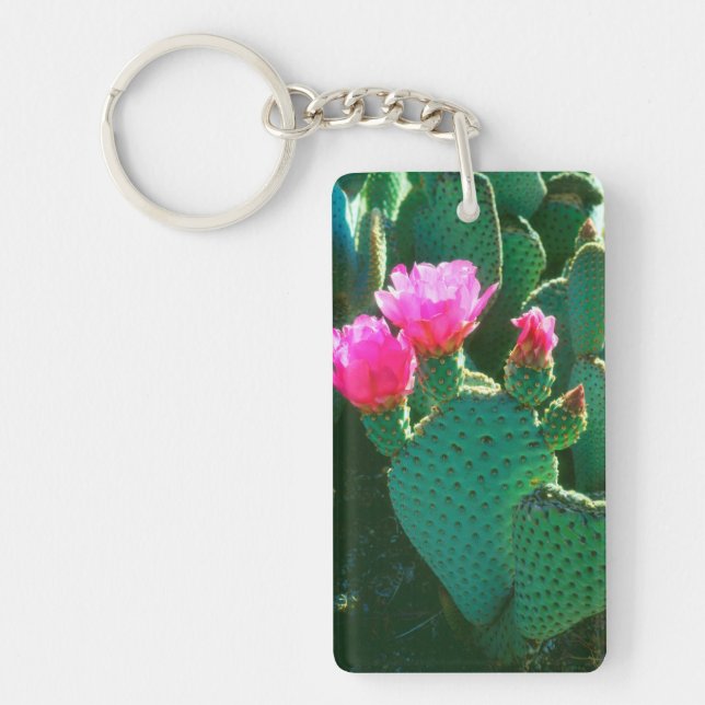 Beavertail Cactus Flowers Key Ring (Front)