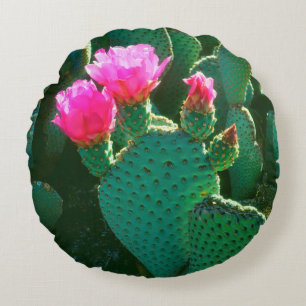 Beavertail Cactus Flowers Round Cushion