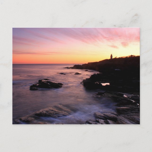 Beavertail Ocean Bluffs Lighthouse Sunset Postcard (Front)