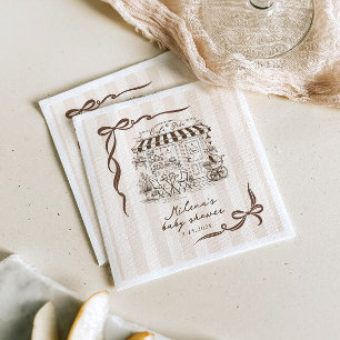 Bebe Cafe Gender neutral Bow Stripes Baby Shower Napkin