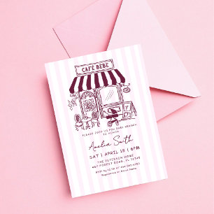 Bebe Cafe Home cafe themed girl Baby shower Invitation