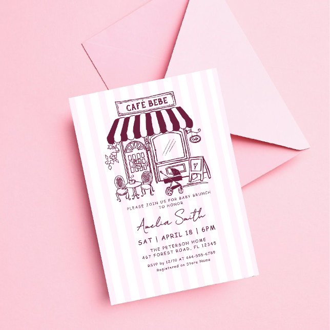 Bebe Cafe Home cafe themed girl Baby shower Invitation (Creator Uploaded)