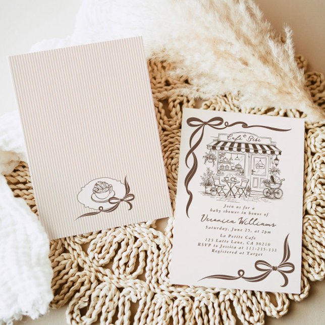 Bebe Cafe Parisian Theme Bow Coffee Baby Shower Invitation (Creator Uploaded)