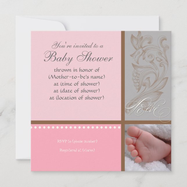 Bébé Modern Swirl n Dot - Baby Girl Shower Invite (Front)