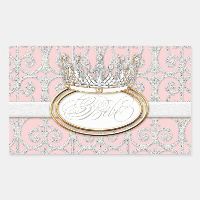 Bébé Princess Crown, Girl Baby Shower Sticker Seal (Front)