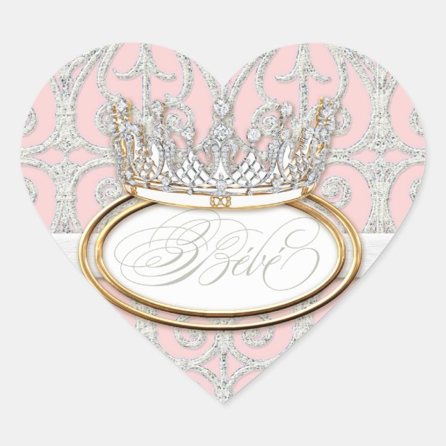 Bébé Princess Crown, Girl Baby Shower Sticker Seal (Front)