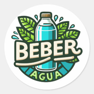 Beber agua classic round sticker