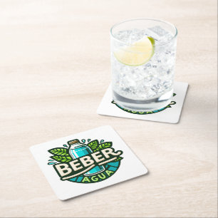 Beber agua square paper coaster