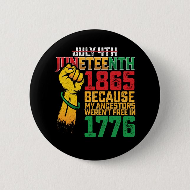 Because My Ancestors Weren't Free In 1776 July 4th 6 Cm Round Badge (Front)