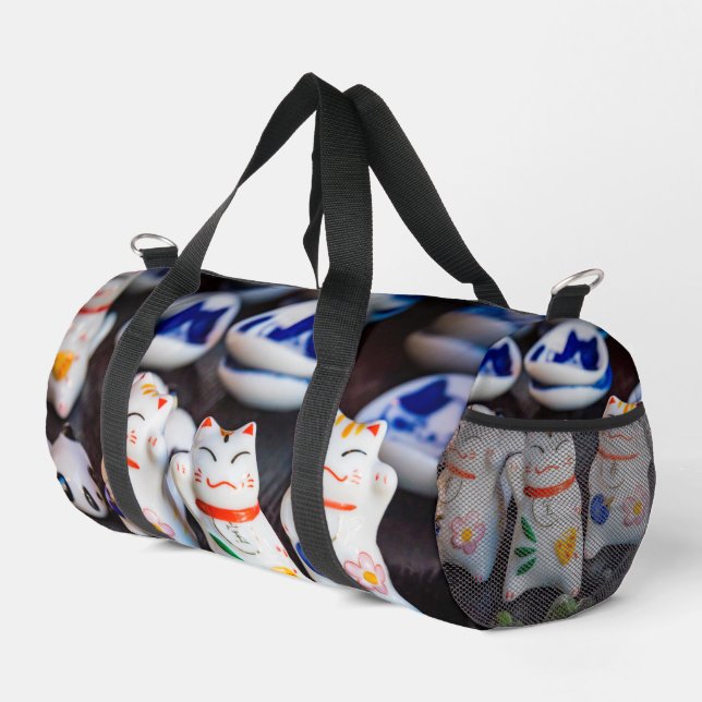 Beckoning cat figurines duffle bag (Right Corner)