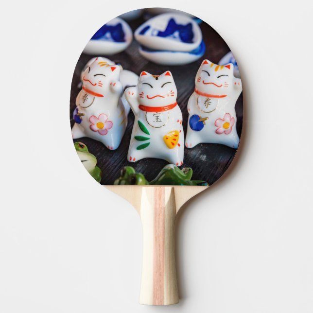 Beckoning cat figurines ping pong paddle (Front)