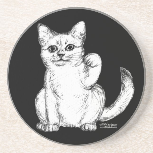Beckoning Kitty Cat Maneki Neko Coaster (Front)