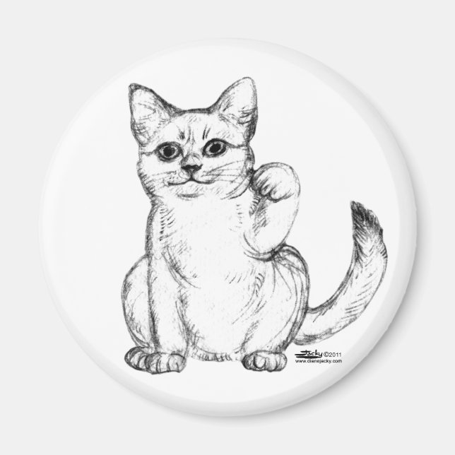 Beckoning Kitty Cat Maneki Neko Magnet (Front)