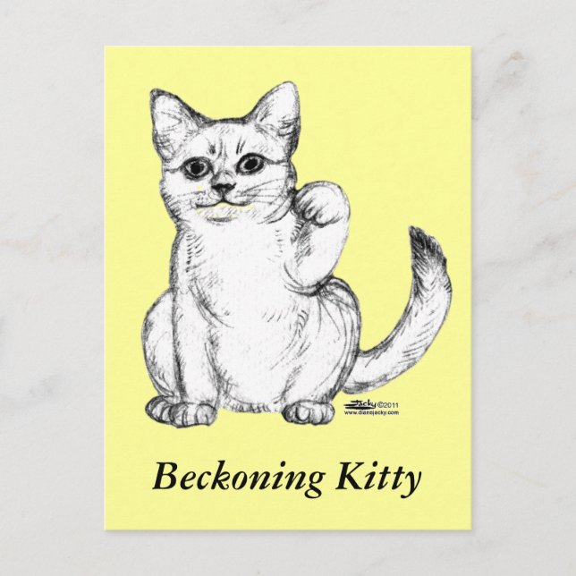 Beckoning Kitty Cat Maneki Neko Postcard (Front)