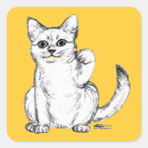 Beckoning Kitty Cat Maneki Neko Square Sticker