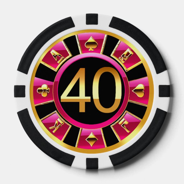 Becky's 40th bday fuchsia black poker chip (Front)