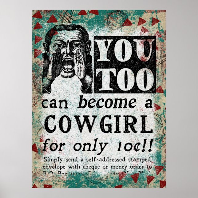 Become A Cowgirl - Funny Vintage Ad Poster (Front)